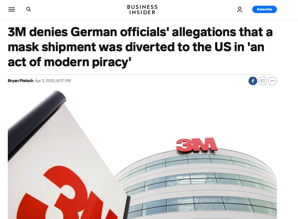 Alemanha alega que USA de forma pirata se apropriou do carregamento destinado ao país